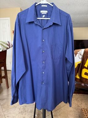 Van Heusen Men's Blue Long Sleeve Dress Shirt with Subtle Stripe